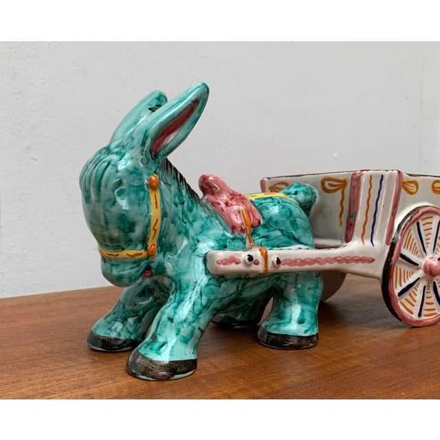 Vintage Italian Handpainted Donkey with Cart Bowl Sculpture from Deruta, Italy For Sale - Image 5 of 18