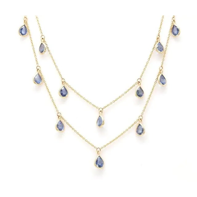 Not Yet Made - Made To Order 10.8ct Sapphire Teardrop Shape Two Strand Chain Necklace in 18k Yellow Gold For Sale - Image 5 of 11