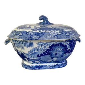 Early 19th Century English Georgian Staffordshire Pearlware Blue & White Soup Tureen