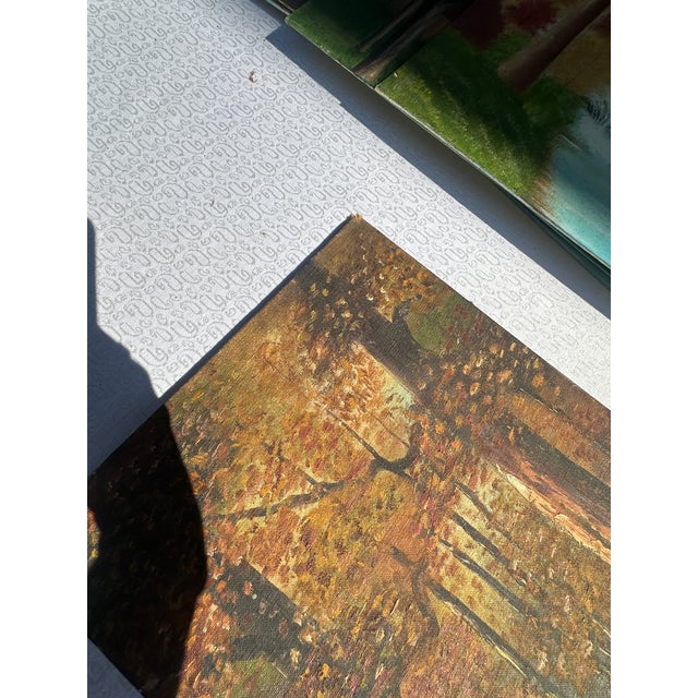 Mid-Century Modern 1990s Dark Fall Woods Foliage Landscape Painting on Canvas For Sale - Image 3 of 8