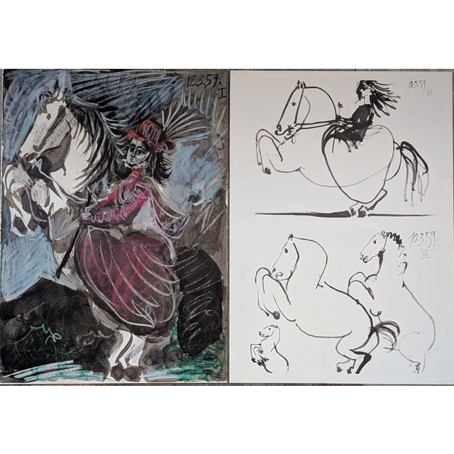 Pablo Picasso Pablo Picasso, Jacqueline Riding, Offset Color Lithographs, 1961, Set of 2 For Sale - Image 4 of 4