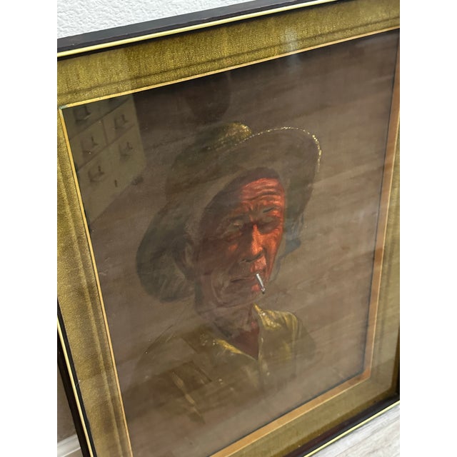 Textile 1961 Mid-Century Companion Portraits, Signed and Framed — Pair For Sale - Image 7 of 12