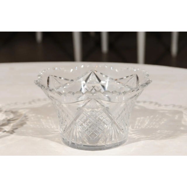 Glass Circa 1900 English Cut Crystal Bowl with Scalloped Top & Diamond Motifs For Sale - Image 7 of 12