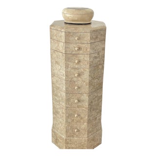 1980s Maitland-Smith Tessellated Fossil Stone Tall Jewelry Chest With Matching Box For Sale