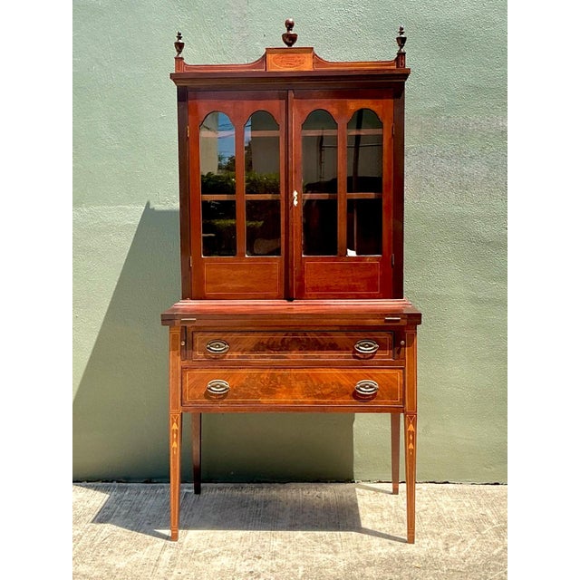 Vintage Marquetry Secretary Desk For Sale - Image 13 of 16
