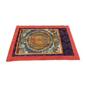Tibetan Thangkas in Painted Fabric Framed in Silk and Velvet, 1950s, Set of 2