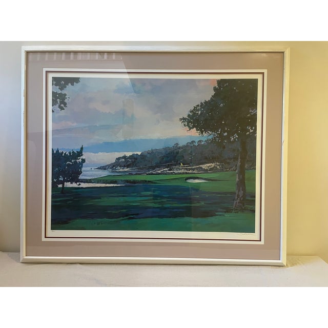 Signed Robert Schaar "18th Hole at Pebble Beach" Large Framed 50" X 40" Serigraph - Ed. #5/675 For Sale - Image 4 of 5