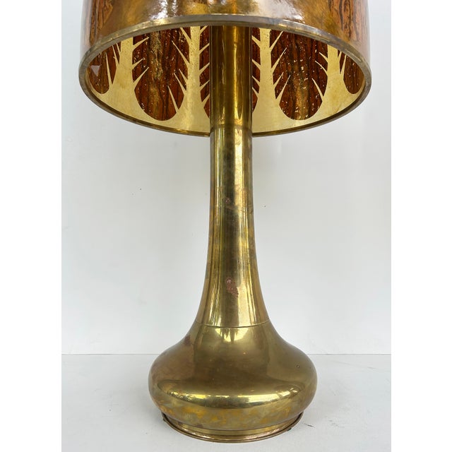 1960s Gabriella Crespi Brass Lamps, Resin "Tobacco Leaf" Shades - a Pair For Sale In Miami - Image 6 of 15