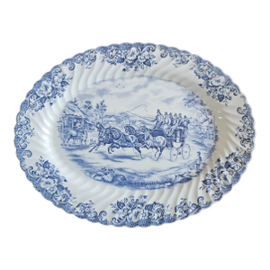 Vintage Mid-Century Modern Johnson Brothers Coaching Scenes Blue Oval Platter