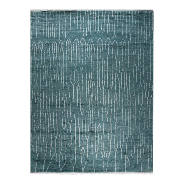 8x10 Beautiful Celia Green Geometric Contemporary Hand Knotted Wool Carpet Rug For Sale