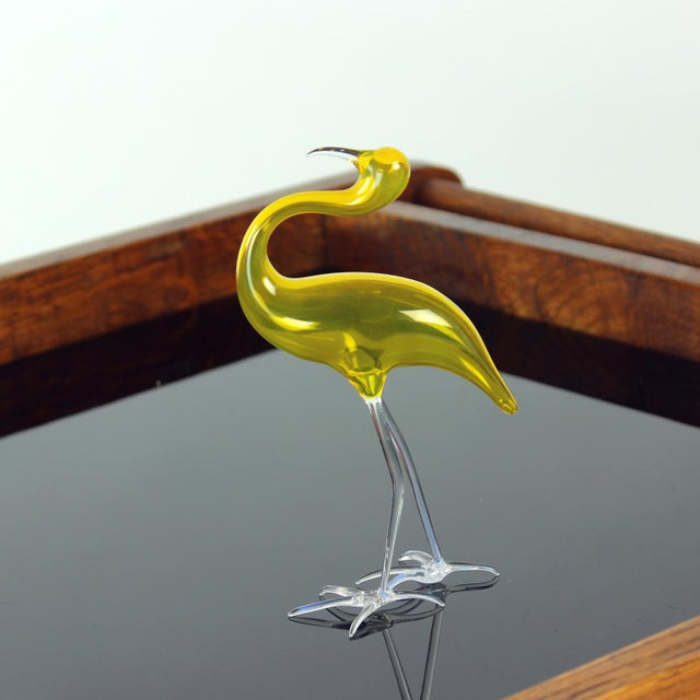 Elegant hand-blown glass flamingo designed by Jaroslav Brychta (1895–1971), one of the most important figures of Czech art...