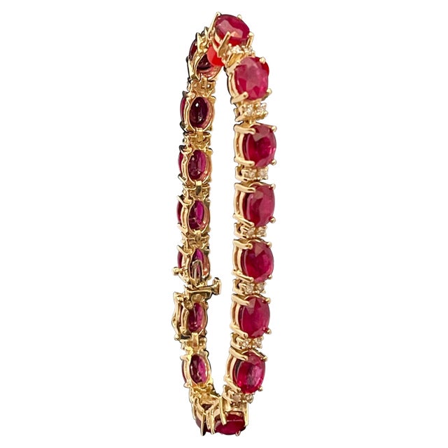 24 Carat Ruby & 1 Carat Diamond Affordable Tennis Bracelet 14 Karat Yellow Gold For Sale - Image 15 of 18