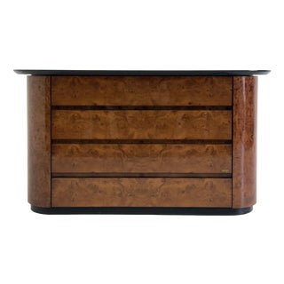 Vintage Chest of Drawers in Lacquered Burl Wood with Bar by Voltan, 1970s For Sale
