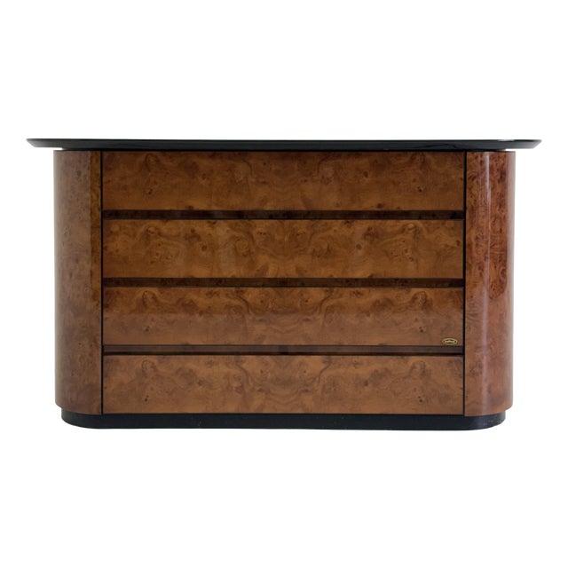 Vintage Chest of Drawers in Lacquered Burl Wood with Bar by Voltan, 1970s For Sale