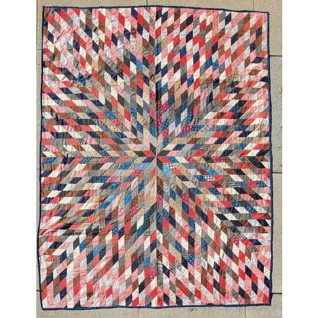 19thc Collide-Scope Star Quilt For Sale - Image 4 of 7