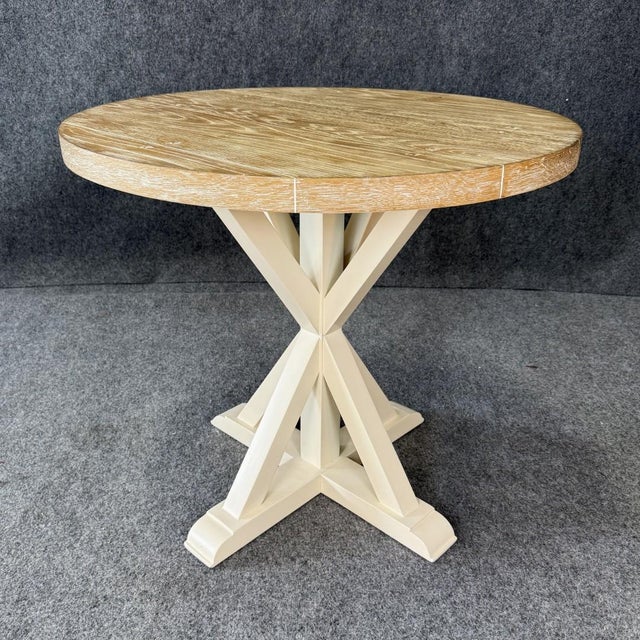 Shabby Chic Rustic Round Distressed Oak Side Table For Sale - Image 3 of 11