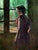 In "Feeling the Light," a figure dressed in a vibrant red dress stands near a window, her eyes covered by a blindfold,...