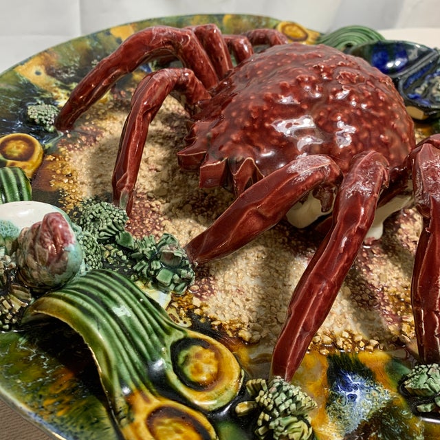 Mid 20th Century Large Vintage 13.5" Portuguese Palissy Style Majolica Crab Platter For Sale - Image 5 of 6