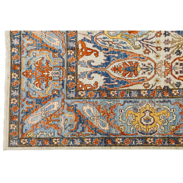 Hand-Knotted Modern Bidjar Style Area Rug – Ivory & Slate Blue Wool Transitional For Sale - Image 11 of 11