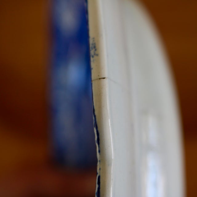 1984 Handcrafted One Drawer Bird’s Eye Maple Display Stand With Blue and White Platter For Sale - Image 17 of 18