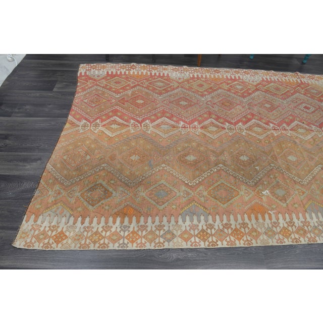 1970s Vintage Handmade Wool Cotton Red Kilim Rug For Sale - Image 4 of 11