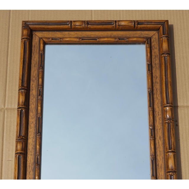 Brown Vintage Rectangular Faux Bamboo Wall Hanging Mirror For Sale - Image 8 of 9