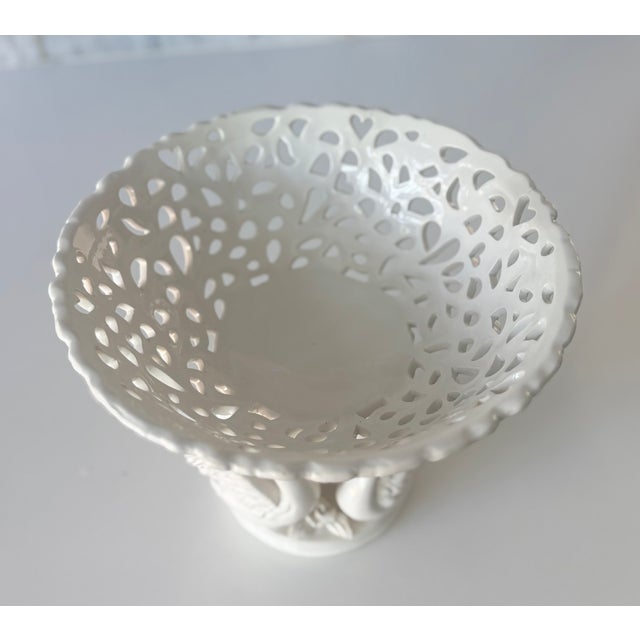 White Old Paris Style Reticulated White Ceramic Swan Pedestal Bowl For Sale - Image 8 of 9