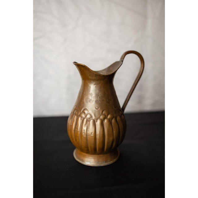 Antique Embossed Copper Jug with Floral Motif, 1900s For Sale - Image 3 of 9