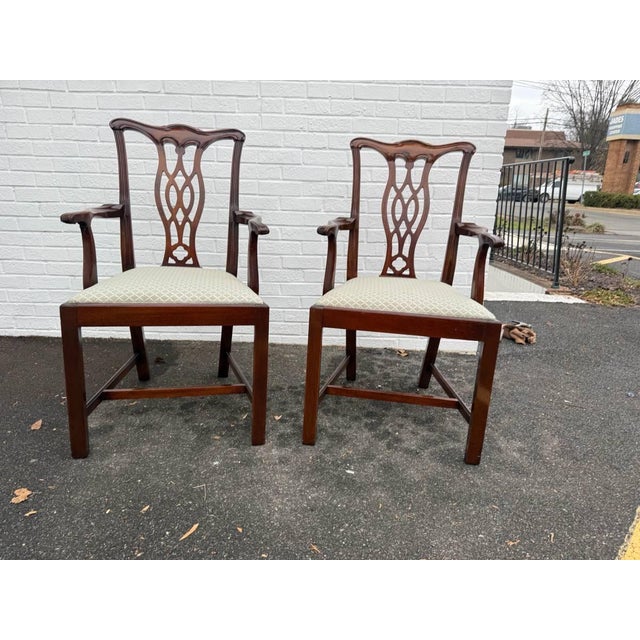 English Late 20th Century Set of 8 Solid Mahogany Straight Leg Chippendale Style Dining Chairs For Sale - Image 3 of 16