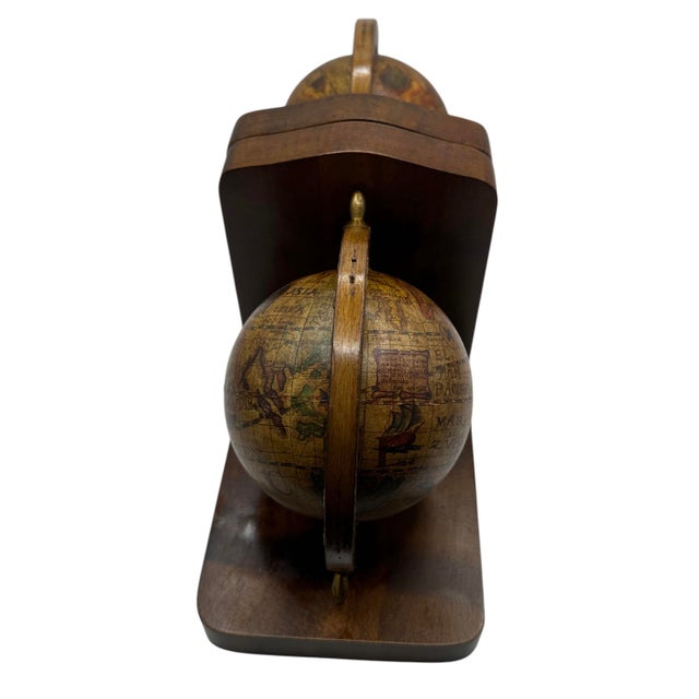 Vintage Olde World Globe Wooden Bookends Made in Italy - A Pair For Sale - Image 11 of 12