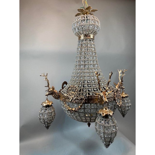 1970s French Louis XVI Gold Bronze Deer Head Chandelier 10Lt For Sale - Image 6 of 18
