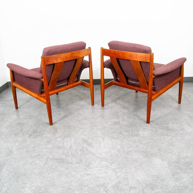 Mid-Century Modern 1960s Mid Century Danish Modern Lounge Chairs Set Grete Jalk France Sons Purple Teak For Sale - Image 3 of 12