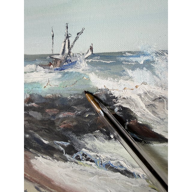 Vintage Cosman Coastal Lighthouse Impressionist Oil Painting on Masonite Board – Framed For Sale - Image 17 of 18