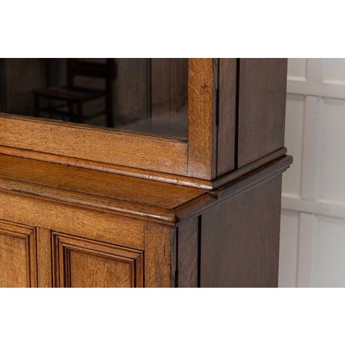 Large Antique English Oak Glazed Bookcase Cabinet, 1880 For Sale - Image 15 of 18