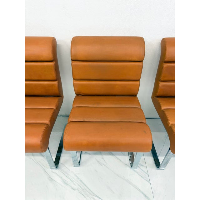 Set of 4 Lugano Chairs in Cognac Leather, I4 Mariani for Pace Collection, 1970's For Sale - Image 9 of 13