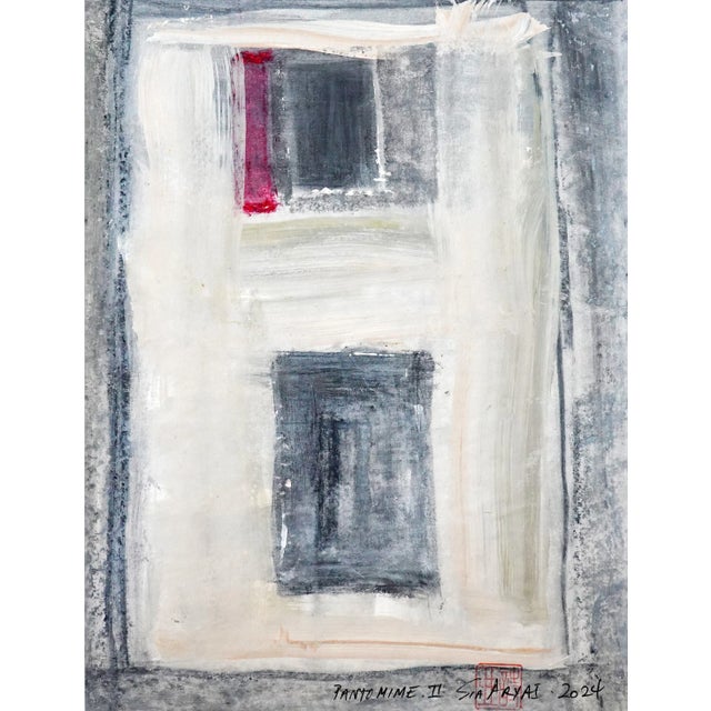Pantomime.II Framed abstract red/gray painting This lively original abstract painting on hand-cut parchment brings a pop...