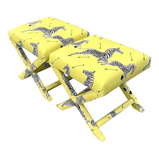 Vintage Regency X-Benches After Scalamandre “Maasai” - a Pair For Sale