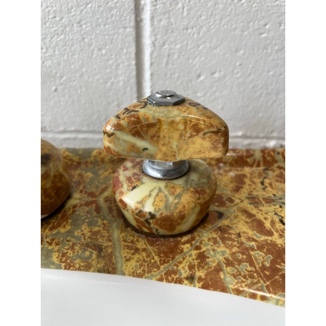 1970s Hollywood Regency Faux Marble Pedestal Sink With Matching Fixtures For Sale - Image 10 of 11