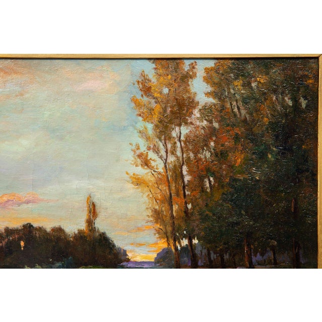 French Barbizon Antique 19th Century Oil Landcape River Painting For Sale - Image 4 of 12