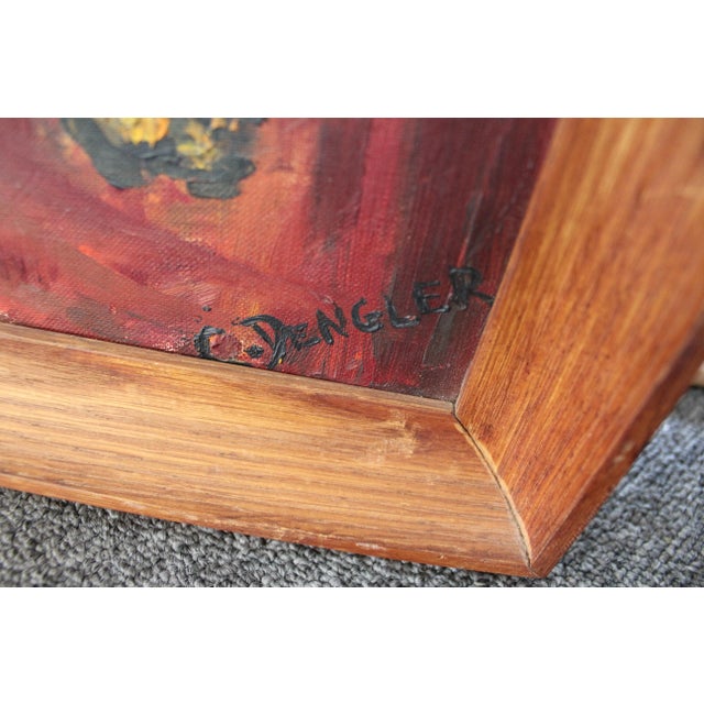 Wood Mid-Century Modern Abstract C. Dengler Vintage Oil Painting of Woman For Sale - Image 7 of 8