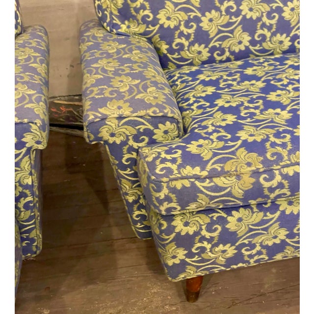 Mid 20th Century Blue Shiny & Matt Lime Green Floral Upholstery Club Lounge Chair For Sale - Image 12 of 12