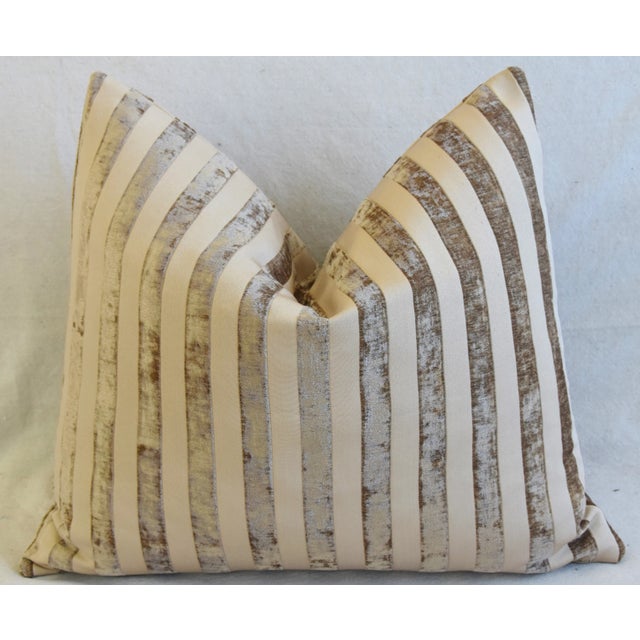 Early 21st Century Tan & Cream French Velvet Striped Feather/Down Pillow 23" X 20" For Sale - Image 5 of 5