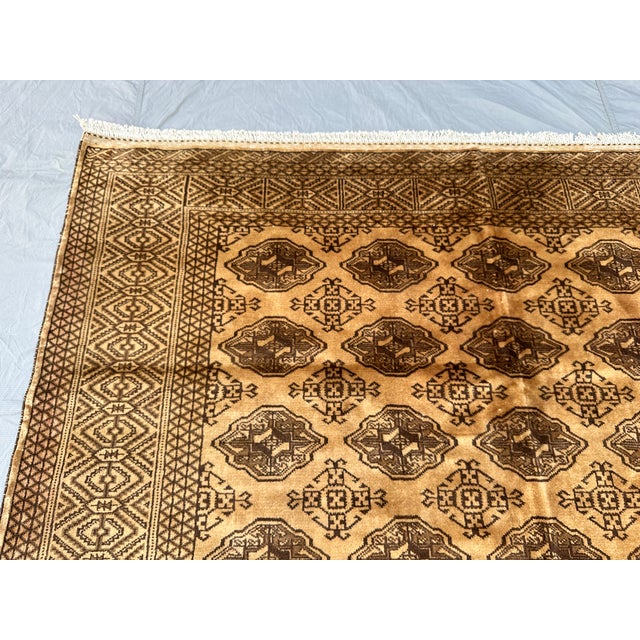 Terracotta Design Camel Turkmen Bokhara Hand-Knotted Wool Rug - 6'9" X 8'5" For Sale - Image 9 of 9