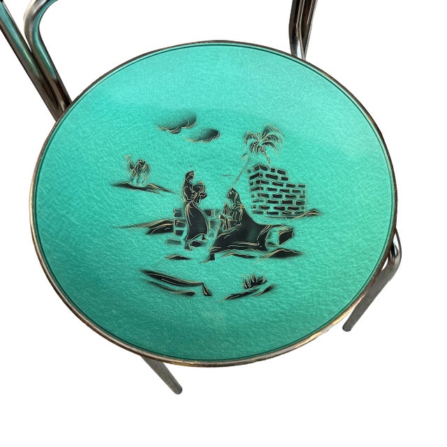 Up for consideration is a beautiful large teal Asian hand painted decorative tray. This would look lovely in your home and...