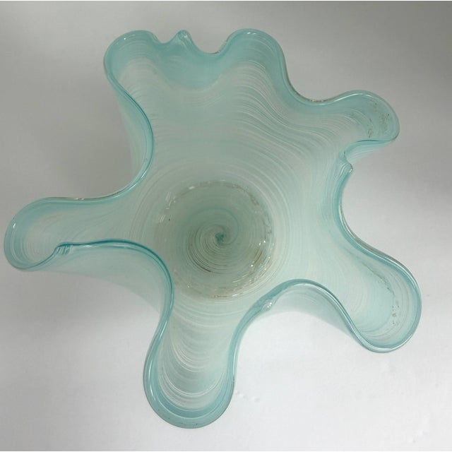 Vintage Murano Celadon Aqua Fazzoletto Handkerchief Art Glass Vase For Sale - Image 12 of 13