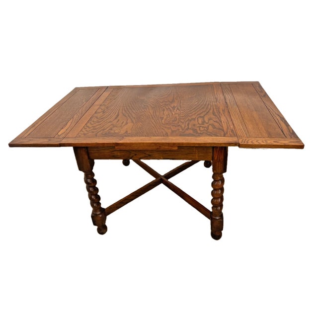 Gorgeous Antique Solid Oak, Refectory Pub Table, Expanding Dining Kitchen Table, Barley Twist Legs, Cathedral Oak, 29.5"...