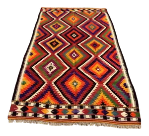 1960s Vintage Turkish Kilim Rug - 57.5" X 99"