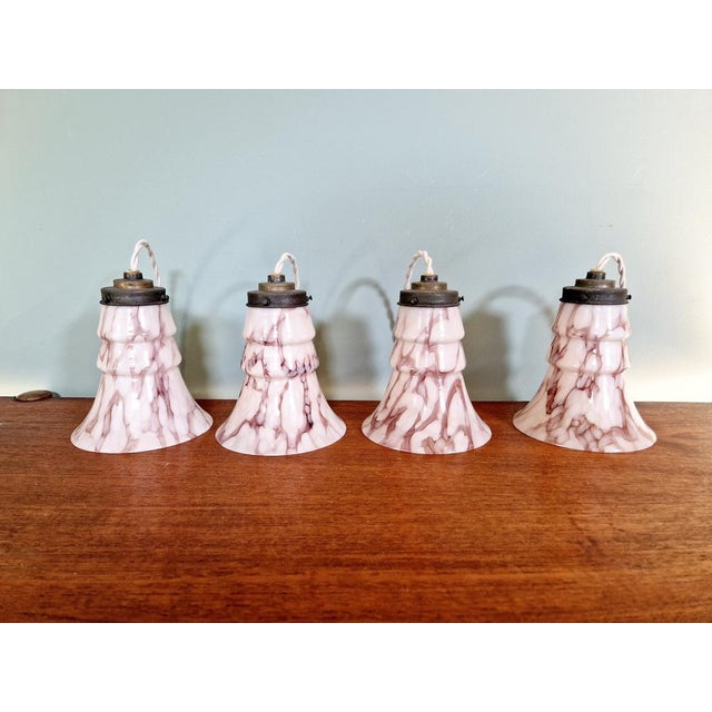 Art Deco Pendant Light in Pink Marbled Opaline from Scailmont, 1920s For Sale - Image 9 of 13