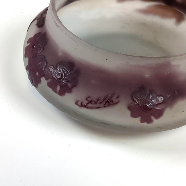 Early 1900s Emile Galle France Signed Acid Etched Cameo Art Glass Powder Dish With Original Marton Alajos Label For Sale - Image 9 of 12
