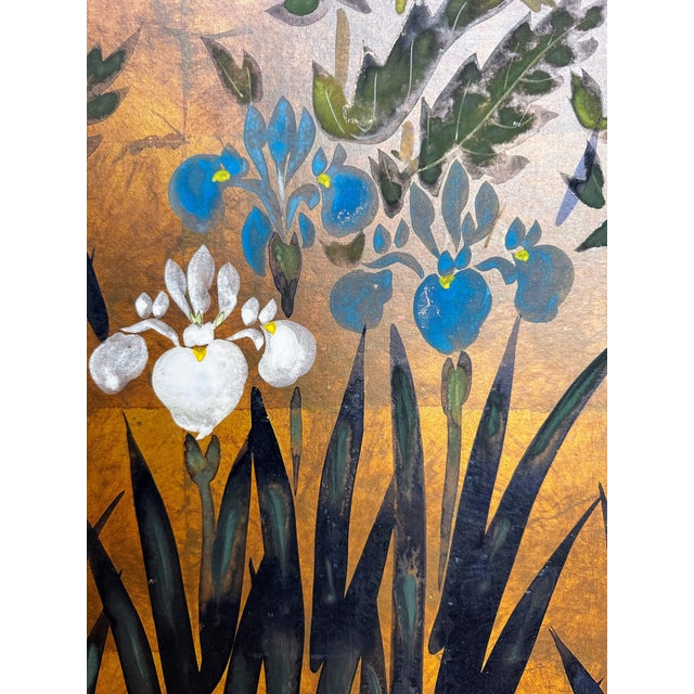 Vintage Hiyakuho Imayasu Japanese Hand-Painted Floral Gold Byobu Screen For Sale - Image 11 of 18